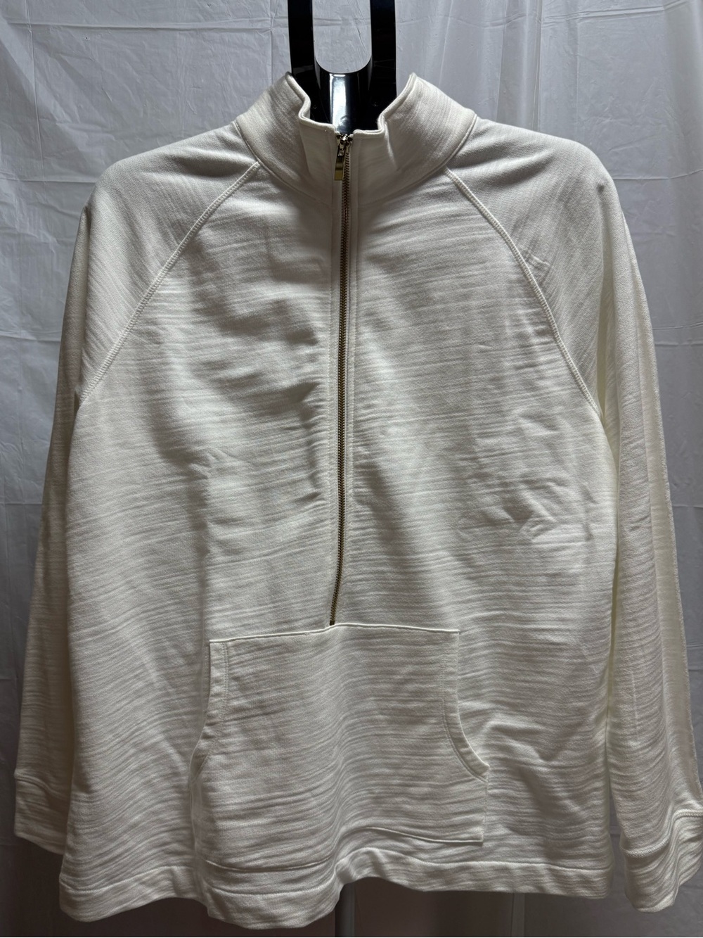 Charter Club XL Ivory Quarter Zip Pullover Sweater Cotton Kangaroo Pocket